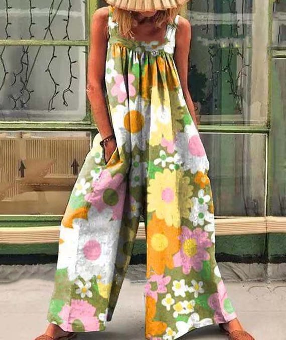 Daisy Overalls Bohemian Flower Overalls Loose Fit Jumpsuit Etsy UK