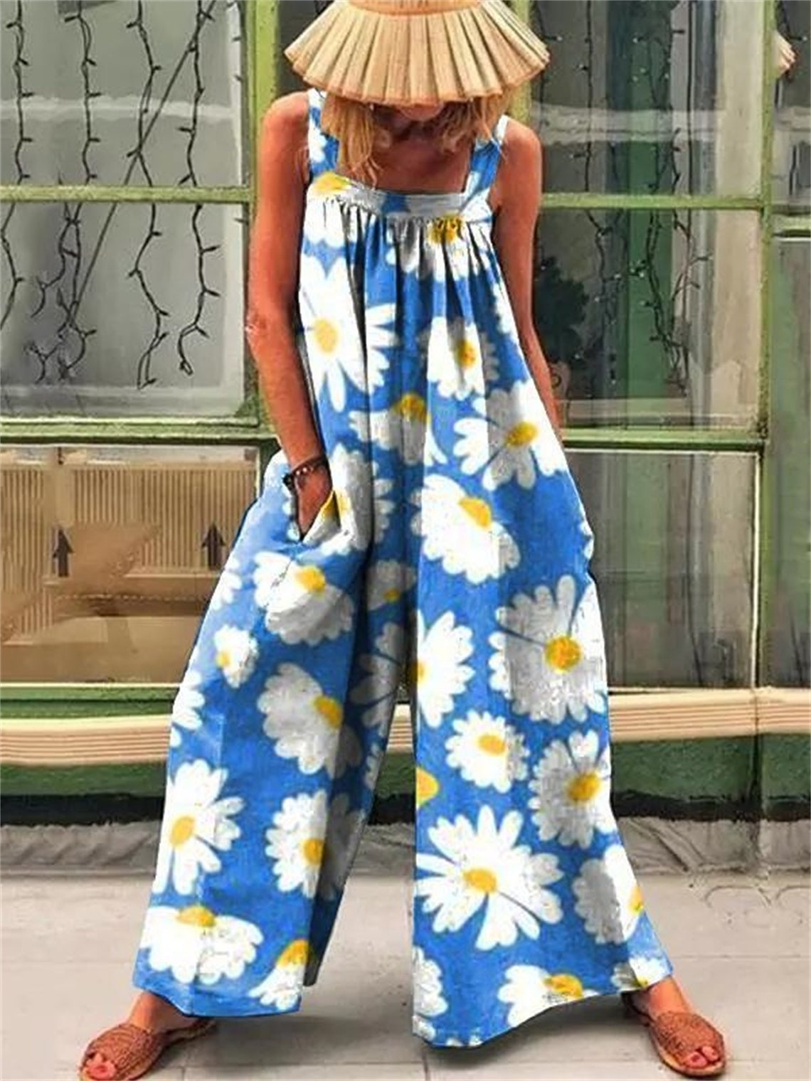 Daisy Linen Overalls Bohemian Overalls Loose Fit Jumpsuit Etsy