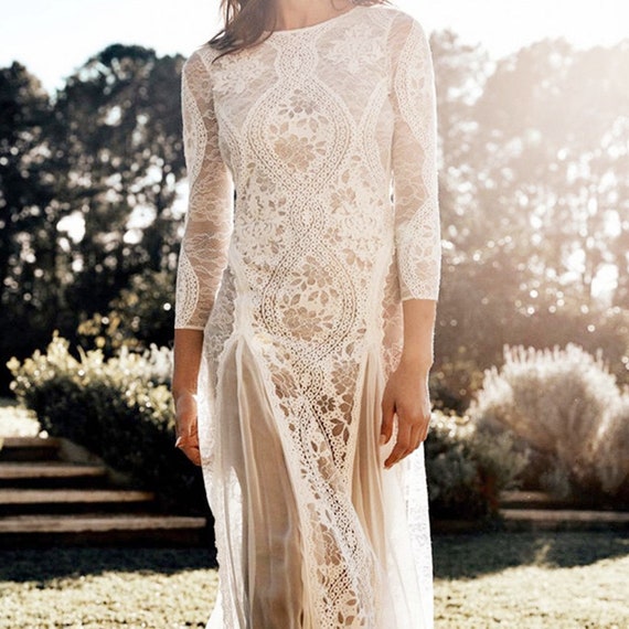 Lace Wedding Dress Long Sleeve Maxi 