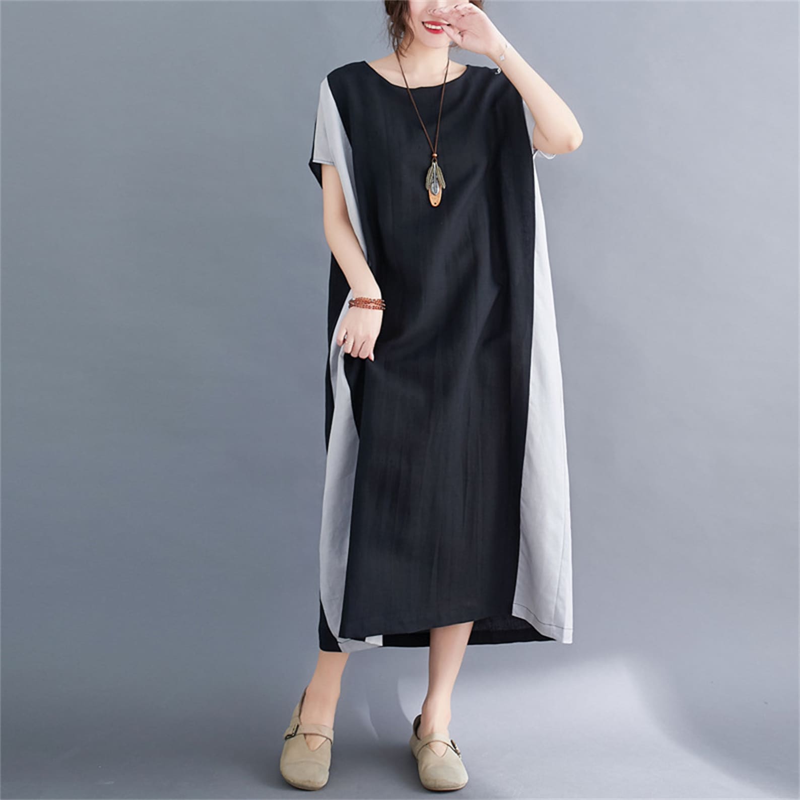 Loose Linen Dress Natural Linen Dress Short Sleeve Dress Etsy