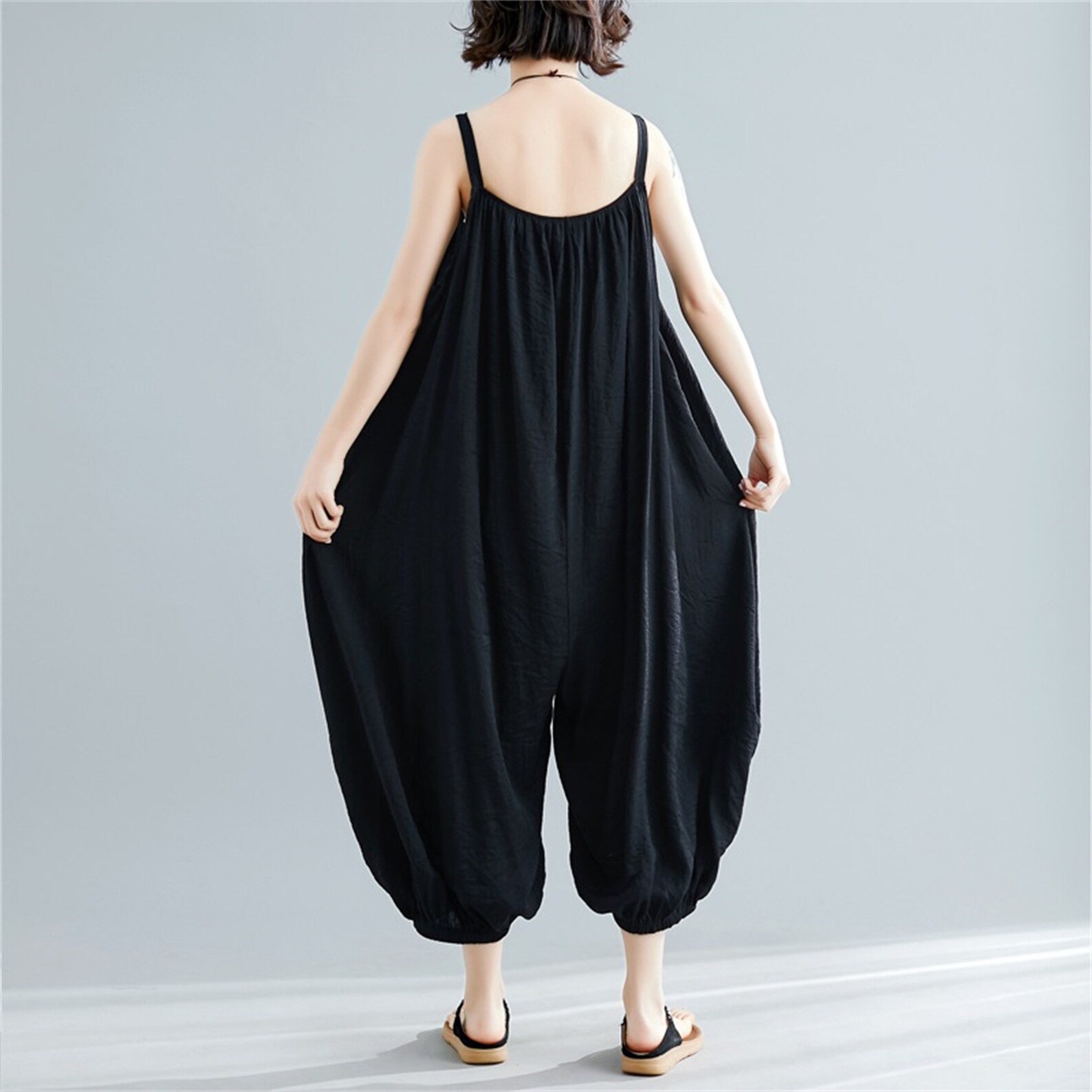 Black Linen Overalls Plus Size Jumpsuits Harem Jumpsuit Etsy