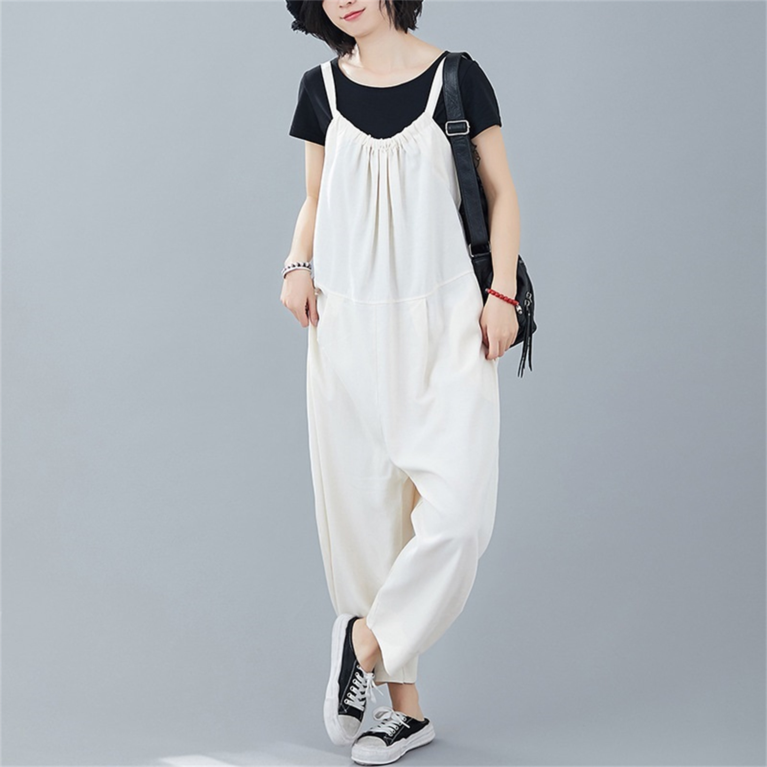 White Linen Overalls Plus Size Jumpsuits Harem Jumpsuit Etsy