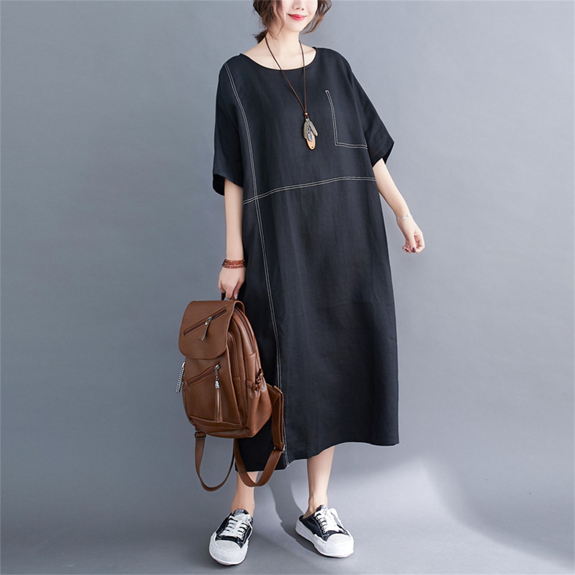 Minimalist Maxi Dress Loose Linen Dress Natural Linen Dress | Etsy
