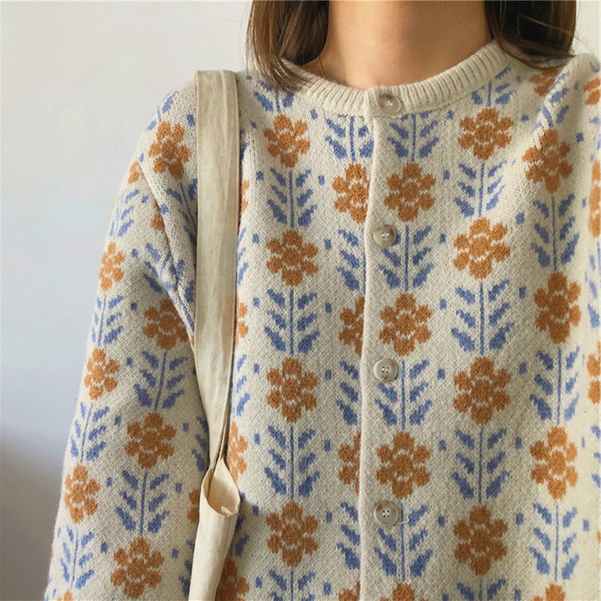 Floral Cardigan Vintage Knit Sweater Knit Cardigan Women Etsy