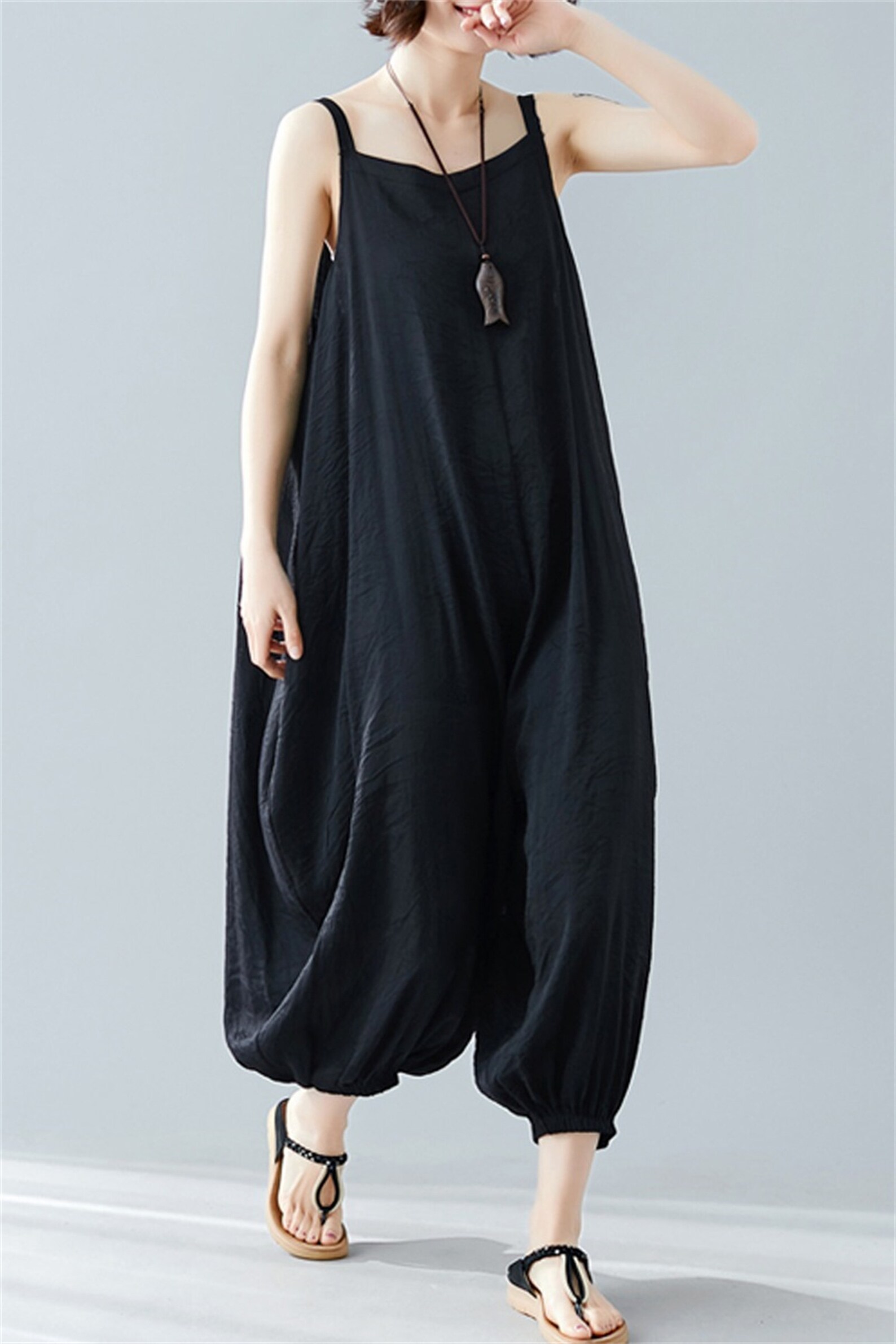 Black Linen Overalls Plus Size Jumpsuits Harem Jumpsuit Etsy