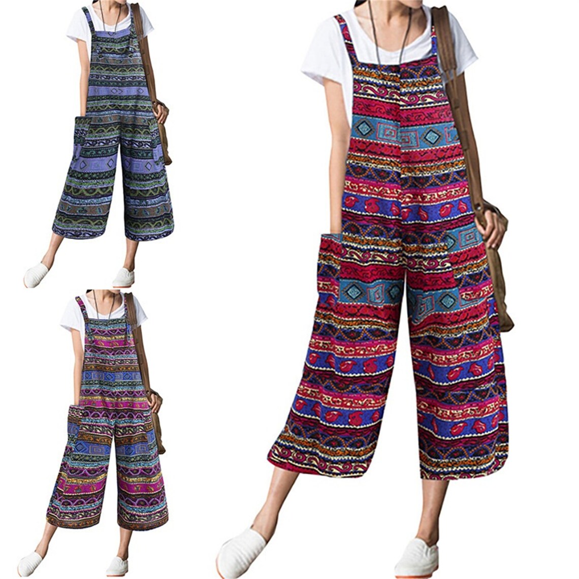Floral Linen Overalls Bohemian Overalls Loose Fit Jumpsuit Etsy
