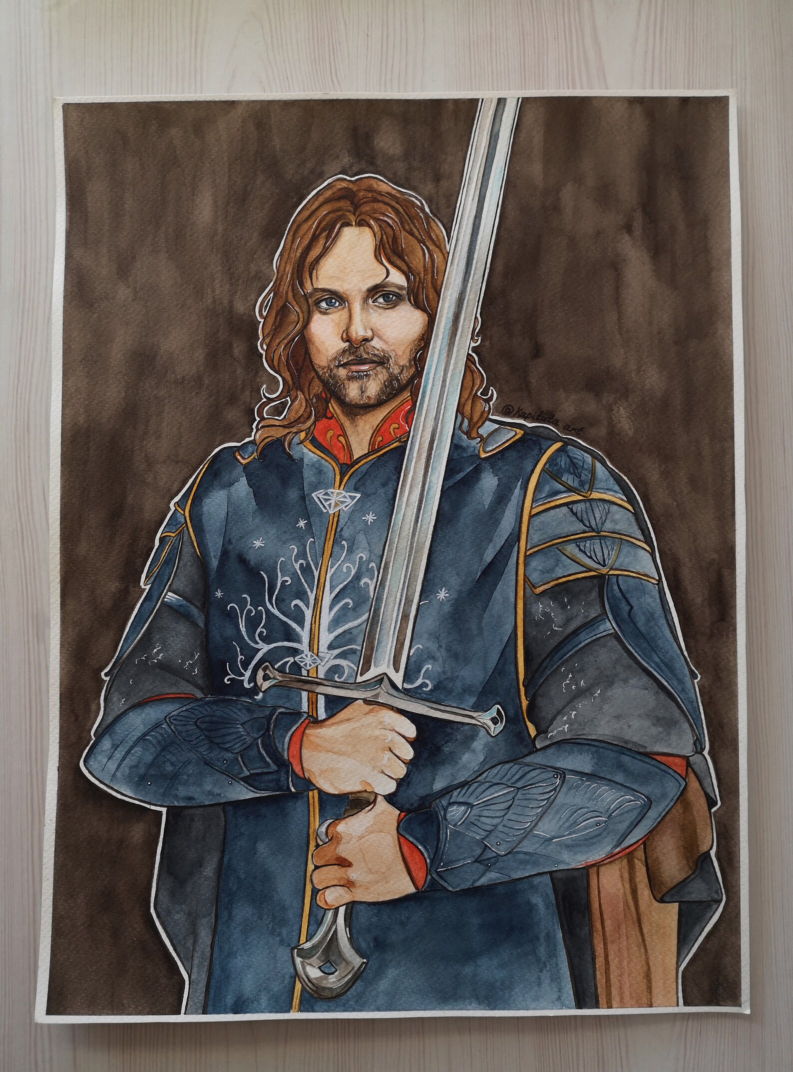 Aragorn mit Anduril Herr der Ringe Original Aquarell Malerei Etsy
