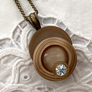 Vintage Button Pendant ~ Brown Rhinestone Button Necklace ~ Button Jewelry ~ Handmade Button Necklace ~ Original Jewelry ~ Unique Gift