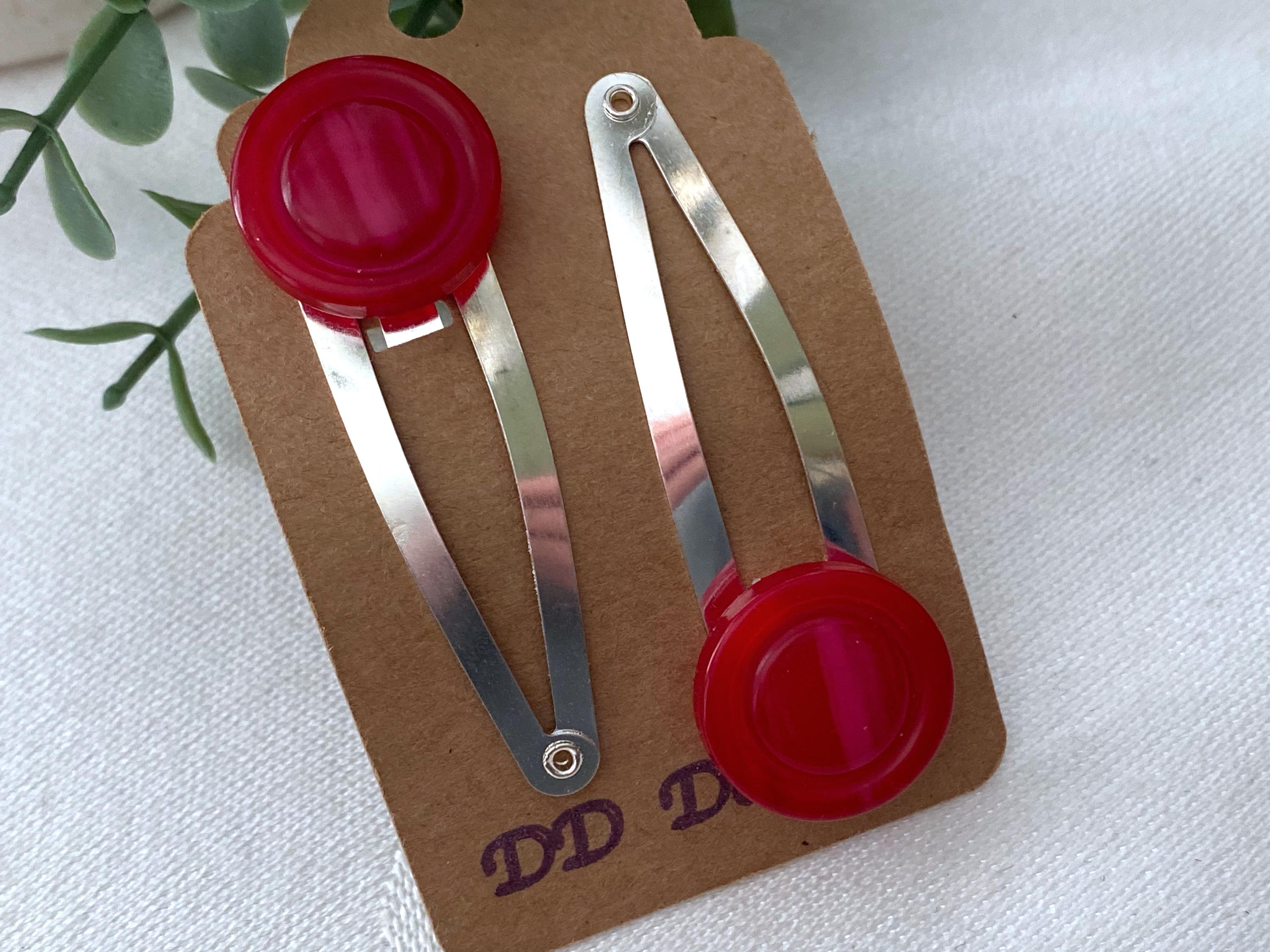 Red Plastic Button Hair Accessory ~ Vintage Button Snap Clips ...