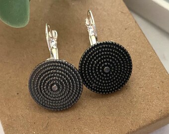 Vintage Pewter Button Earrings - Handcrafted Silver Tone Earrings - One of a Kind Jewelry - Lever Back Closure