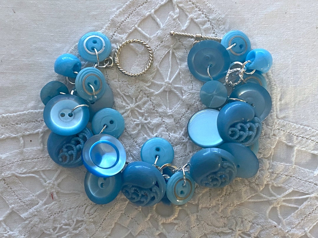 Light Blue Button Bracelet Vintage Blue Buttons Vintage Button Jewelry ...