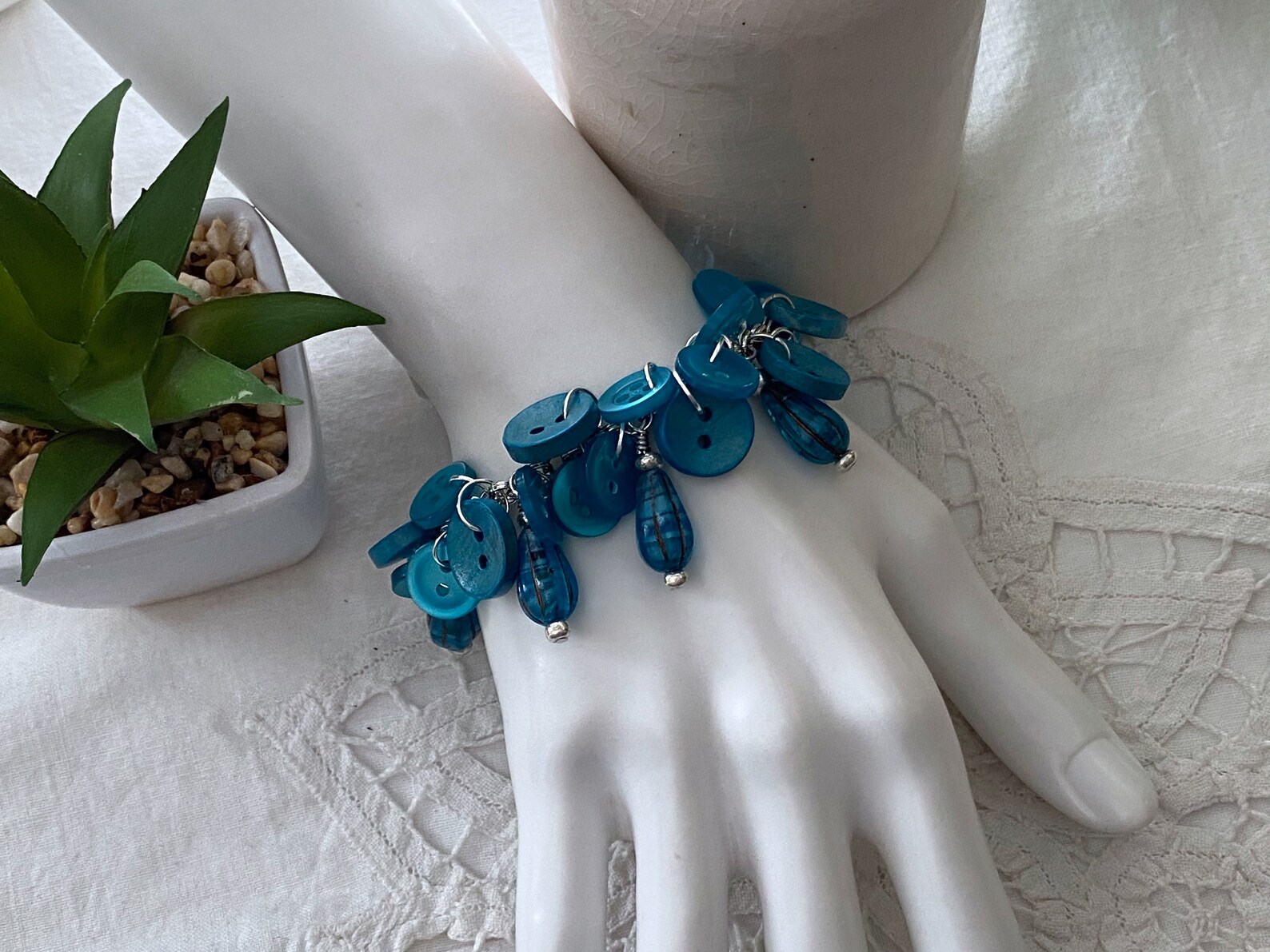 Turquoise Button Bracelet Plastic & Wooden Buttons Original Button ...