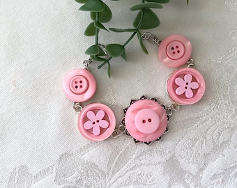 Pink Button Bracelet ~ Modern Button Bracelet ~ Pink Jewelry ~ Handmade Bracelet ~ Unique Gift ~ Original Design