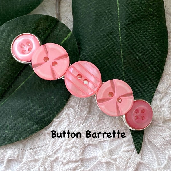 Pink Button Barrette for Hair ~ Button Pink Hair Accessory ~ Unique Gift ~ Vintage Button Hair Jewelry ~ One of a Kind ~ Fashion Accessory