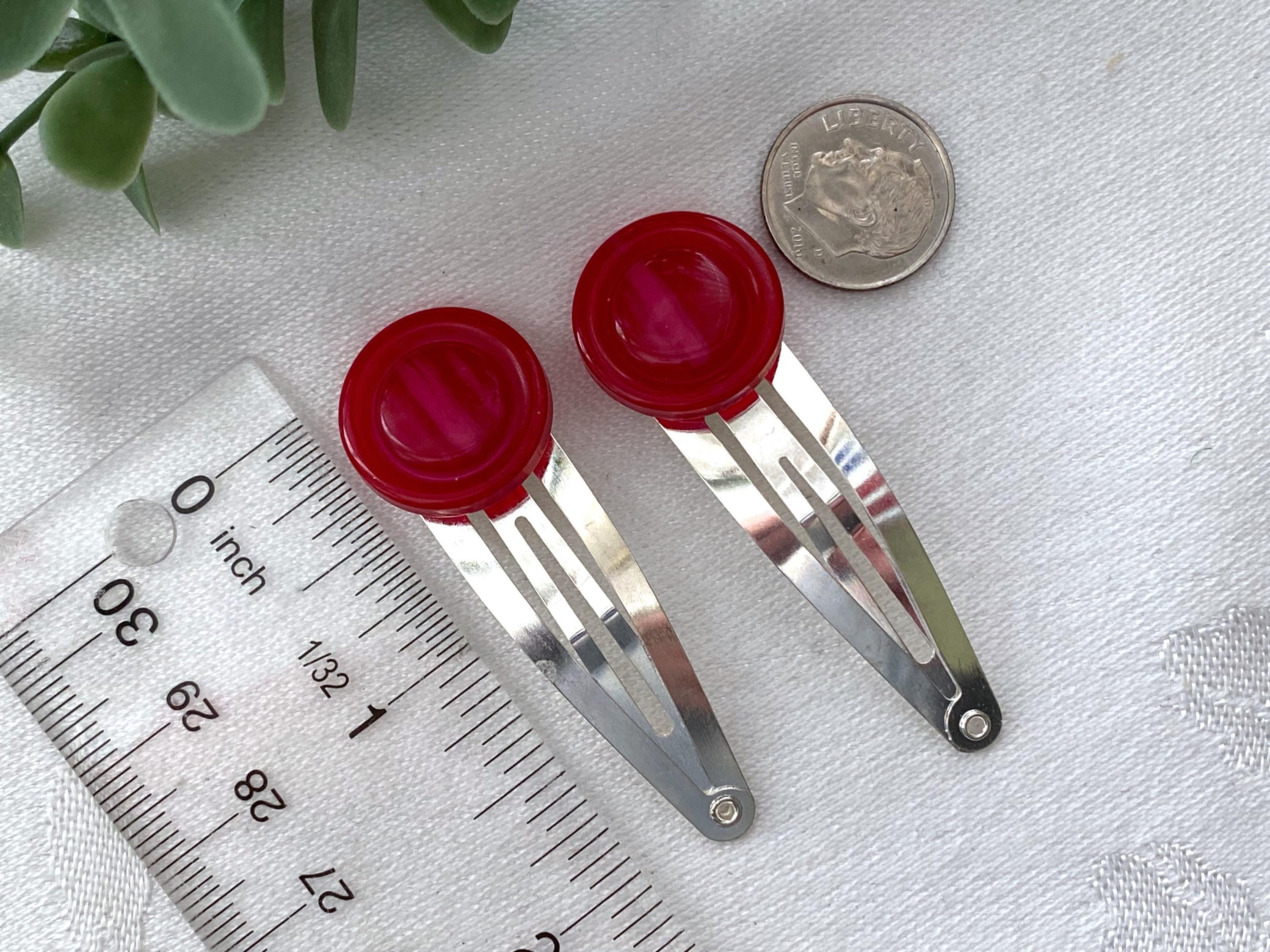 Red Plastic Button Hair Accessory ~ Vintage Button Snap Clips ...