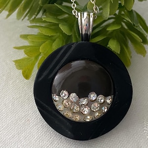 Vintage Button Pendant ~ Brown Rhinestone Button Necklace ~ Button Jewelry ~ Handmade Button Necklace ~ Original Jewelry ~ Unique Gift