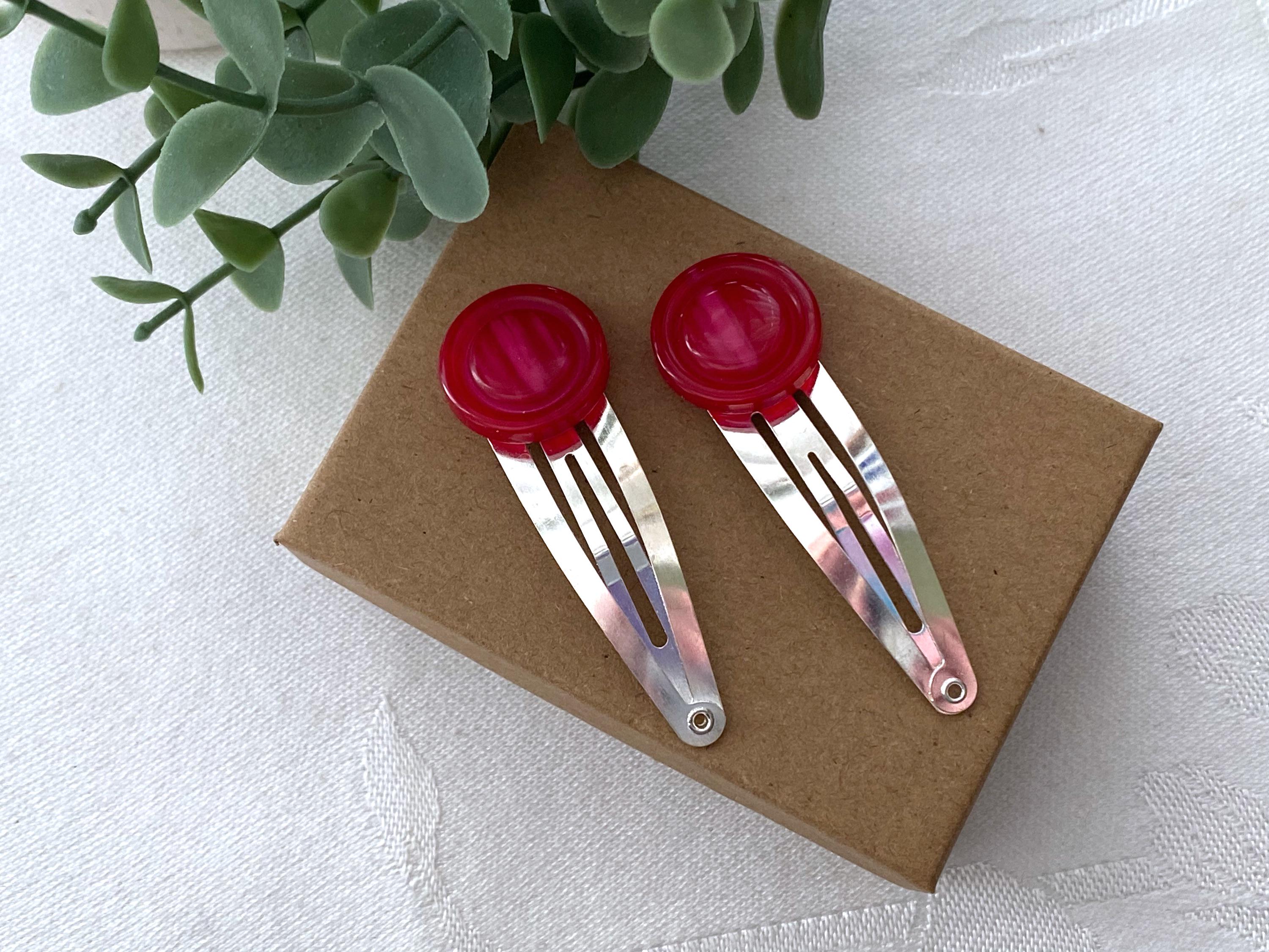 Red Plastic Button Hair Accessory ~ Vintage Button Snap Clips ...