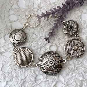 Silver Tone Vintage Button Bracelet ~ Original Design Button Bracelet ~ Antique Button Jewelry ~ Handmade Bracelet ~ Unique Gift for Her
