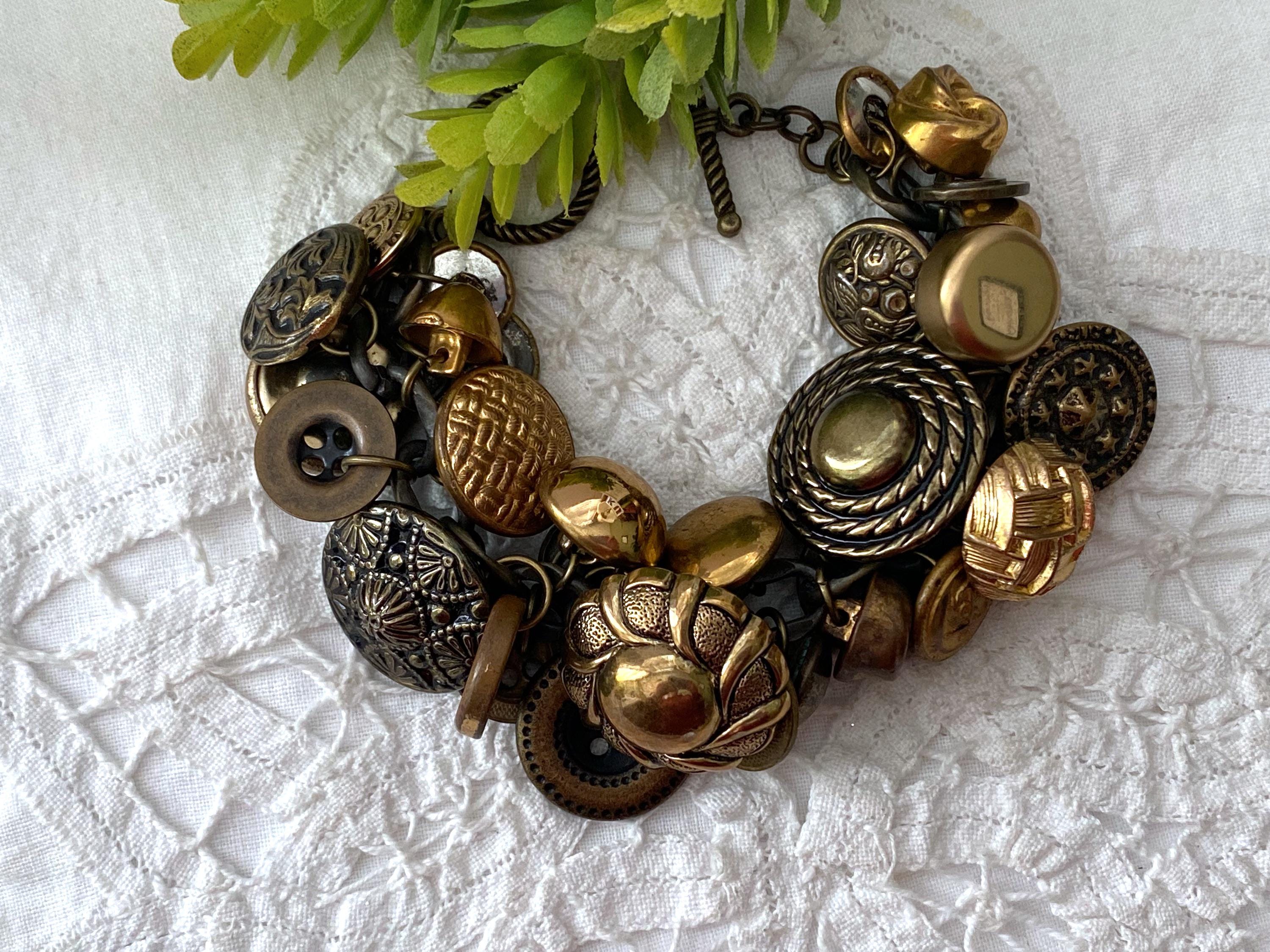 Vintage Brass Button Bracelet~ Patina Brass Buttons ~ Original Handmade Bracelet ~ Handcrafted Button Jewelry ~ Unique Gift ~ Gift for Her