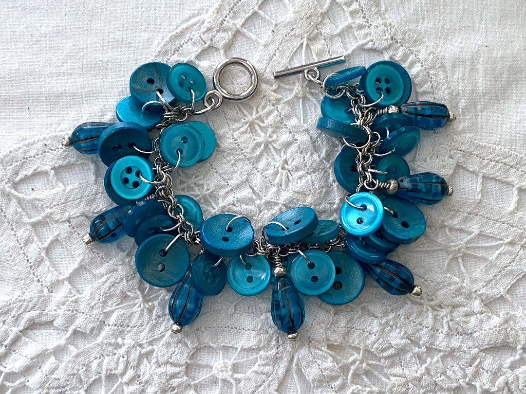 Turquoise Button Bracelet Plastic & Wooden Buttons Original Button ...