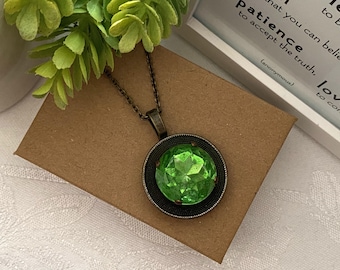 Vintage Green Swarovski Crystal Necklace ~ Handmade Vintage Button Pendant ~ Green Fashion Jewelry ~ Green Pendant ~ One of a Kind Jewelry