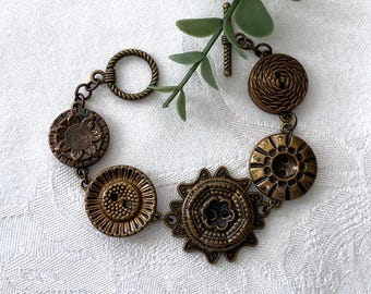Large Vintage Brass Button Bracelet ~ Vintage Button Bracelet ~ Handmade Button Bracelet ~ Handcrafted Unique Gift ~ Original Design