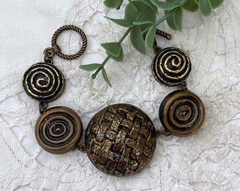 Vintage Brass Button Bracelet ~ Unique Brass Button Bracelet ~ Handcrafted, Original Design ~ One of a Kind Jewelry