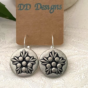 Handmade Pewter Button Earrings ~ Upcycled Button Earrings ~ Original Design ~ Unique Gift ~ Handcrafted Button Earrings ~ Fashion Accessory