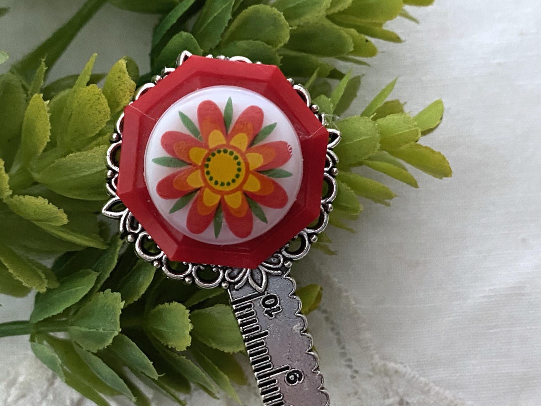 Flower Bookmark Ruler Red Flower Glass Button Bookmark, Metal Ruler, Reader Gift - Etsy