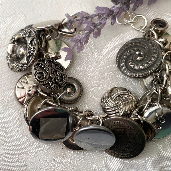 Antique Silver Tone Vintage Button Bracelet ~ Vintage Silver Button Bracelet ~ Original Button Bracelet ~ Handmade Vintage Jewelry