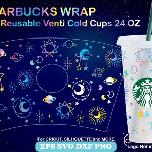 Galaxy Svg Wrap for Starbucks Venti Cold Cup 24 OZ, Cute Galaxy and Space Starbucks, Celestial, Constellation Cut File, Crircut, Silhouette