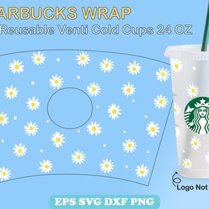 Cute Daisy Svg Wrap for Starbucks Venti Cold Cup 24 OZ, Floral Starbucks, Spring Svg, Daisy Flower Starbucks