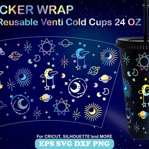 Sticker galaxie mignon sans emballage pour coupe froide 24 OZ, Kawaii espace extra-atmosphérique Wrap SVG, clipart céleste coupe fichier Cricut Silhouette