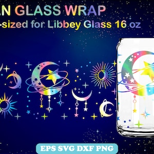 Celestial Can Glass 16oz Can Shaped Glass Wrap SVG, Space and Galaxy Libbey Glass, Celestial PNG, Constellation Cut file voor Cricut