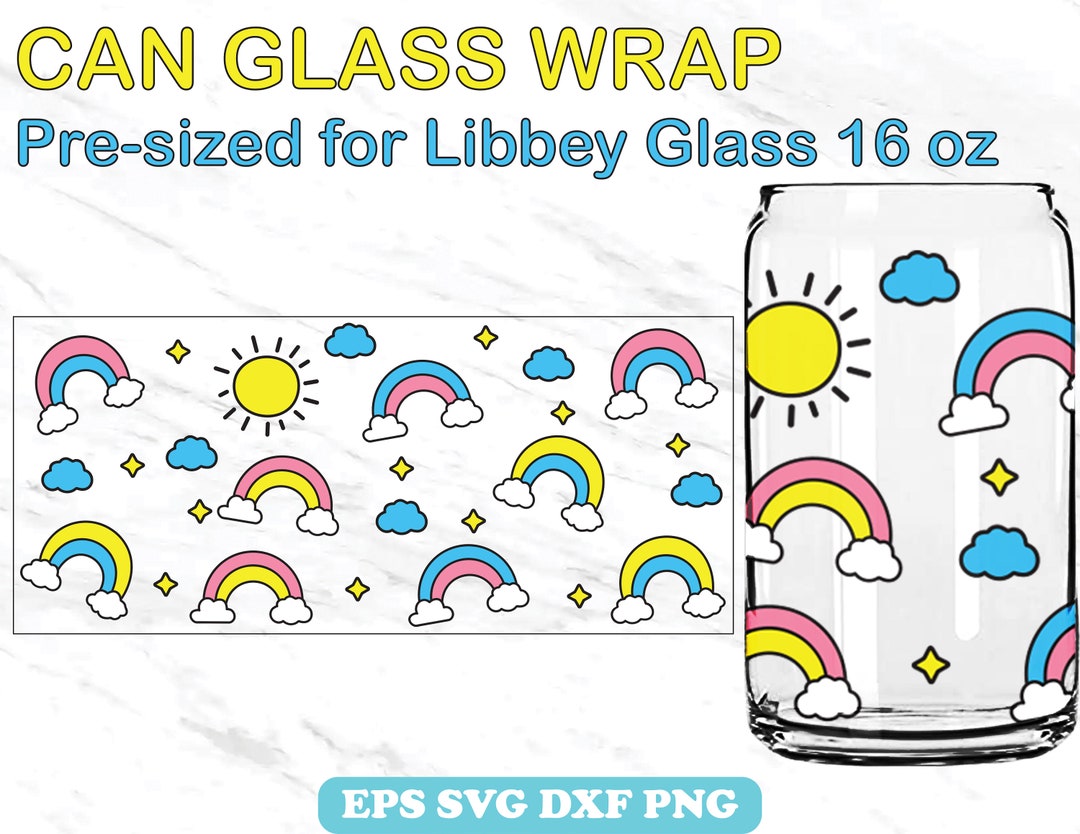 Cute Rainbow SVG Wrap for Can Glass 16oz Can Shaped, Rainbow Libbey ...