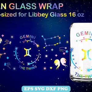 Gemini the Twins Svg Wrap for Can Glass 16oz, Can Shaped, Zodiac Libbey Glass, Gemini Zodiac Sign Full Wrap, Zodiac Horoscope Sign Cricut