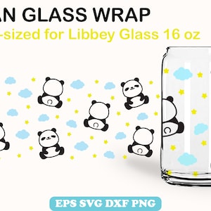 Cute Panda Can Glass 16oz Can Shaped, Kawaii Panda Pattern Wrap for Can Glass, Animal Pattern Libbey Glass SVG Cut File Cricut Silhouette