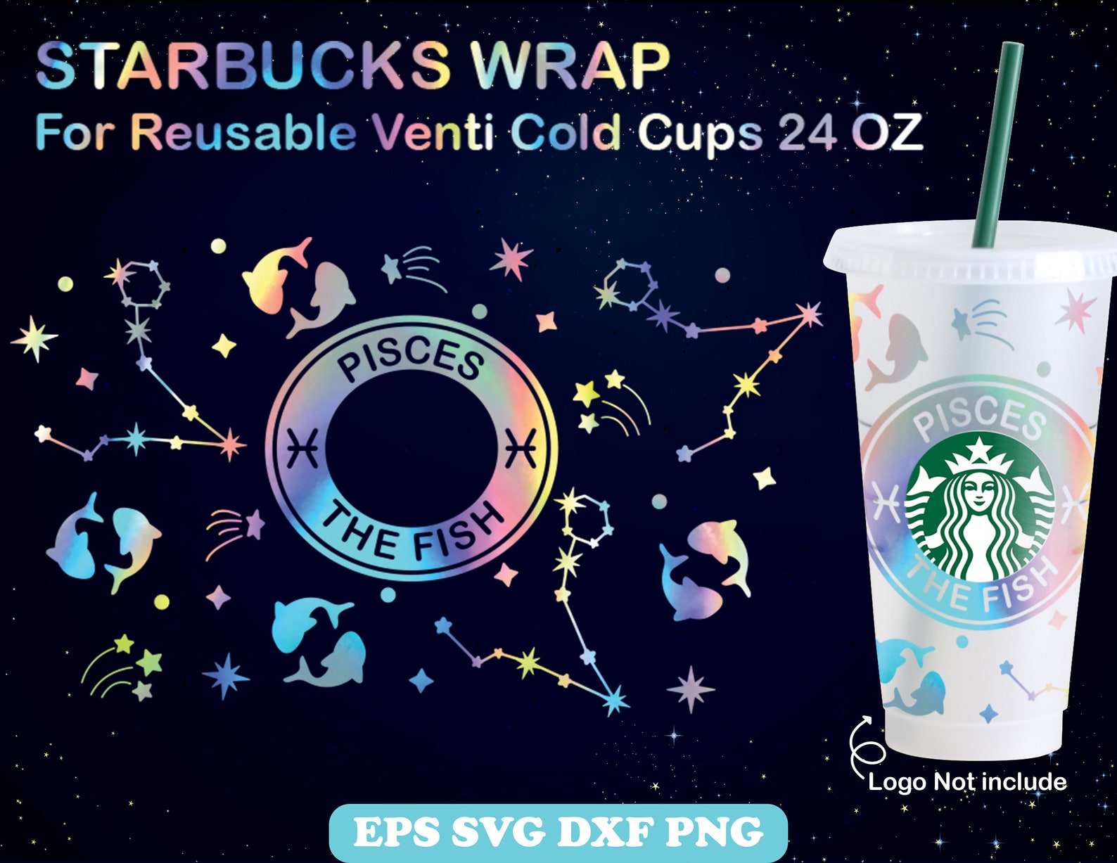 Download PISCES the Fish Svg Wrap for Starbucks Venti Cold Cup 24 OZ | Etsy