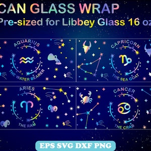 Sternzeichen Bündel Svg Wrap für Dosenglas 16oz, Sternzeichen Libbey Glas, Waage Full Wrap Svg, Sternzeichen Horoskop Bündel Cricut