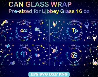 Zodiac Bundle Svg Wrap for Can Glass 16oz, Can Shaped, Zodiac Sign Libbey Glass, Libra Full Wrap Svg, Zodiac Horoscope Bundle Cricut