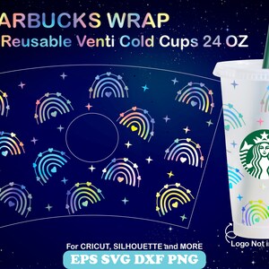Cute Rainbows SVG Wrap voor Starbucks Venti Cold Cup 24 OZ, Rainbow Cut file, Starbucks Wrap Cold Cup Svg en PNG voor Cricut Silhouette