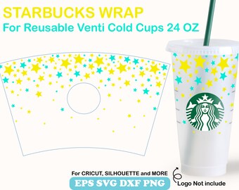 Kawaii Starfall Svg Wrap for Starbucks Venti Cold Cup 24 OZ, Stars Starbucks Cups, Cute Confetti Stars Svg, Little Stars Cut File Cricut