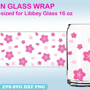 Kawaii Sakura SVG Wrap for Can Glass 16oz Can Shaped, Cherry Blossom Can Glass, Pink Sakura Svg, Spring Libbey Glass, Japanese Cherry Flower