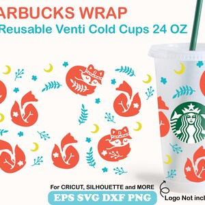 Cute Fox Starbucks Cups for Venti Cold Cup 24 OZ, Kawaii Fox in a Cup Pattern Starbucks Wrap SVG, Nordic Style Clipart Cricut Silhouette