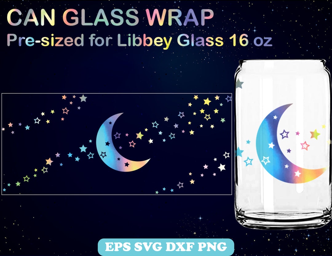 Star Moon Svg Wrap for Can Glass 16oz Can Shaped, Falling Star Libbey ...