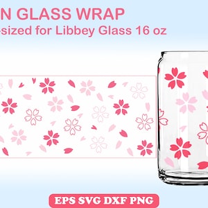 かわいい桜 SVG ラップ 缶ガラス 16 オンス 缶型、桜缶ガラス、ピンク桜 SVG、春の Libeey ガラス、日本の桜の花