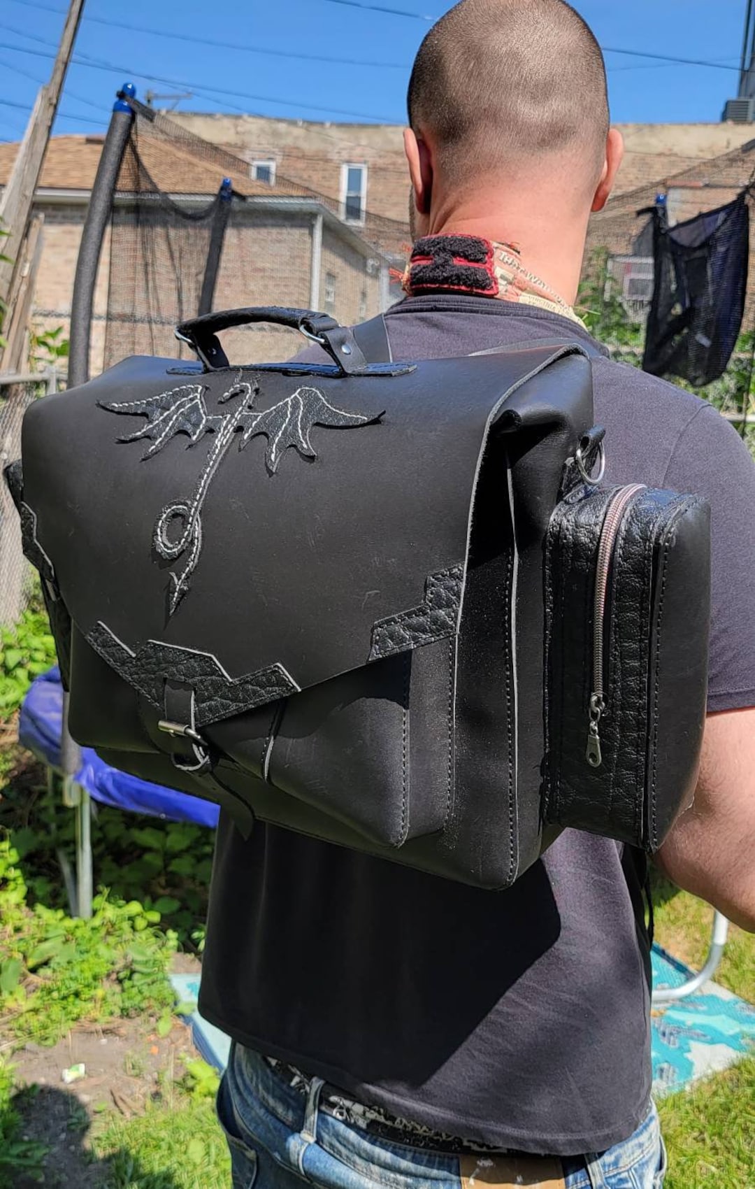 GENUINE Handmade 100% Leather Dragon Backpack, Shoulder Bag, Evening