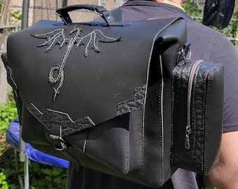 black leather dragon backpack for sale Apparel Lifestyle (Black) Shop Dragon Apparel Black vegan faux snakeskin leather and denim backpack Silver D Dragon Wings Backpack Dragon Backpack