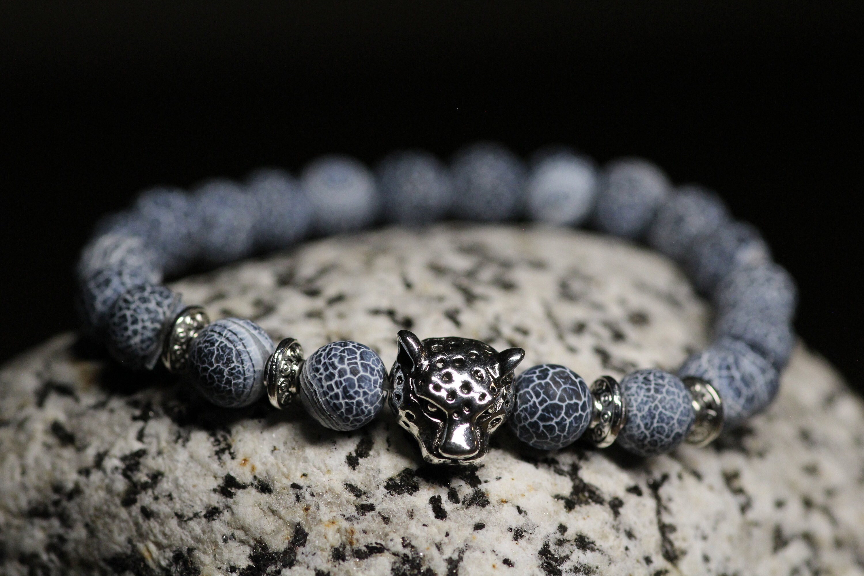 Silver Tiger Bracelet with 8mm Blue Agate Beads for Everyday Etsy