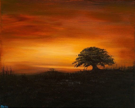 Sunset The - Tree, Glicee Wall Art Art Landscape Art, Acrylic Etsy Print, Print, Painting,